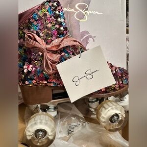 Jessica Simpson Rollstar Rose Gold Multi Sequin ‘Night Out’ Roller Skates - NIB